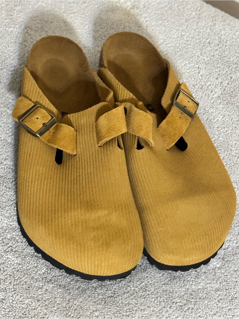 Birkenstock Mustard Corduroy Look Clog with Buckle